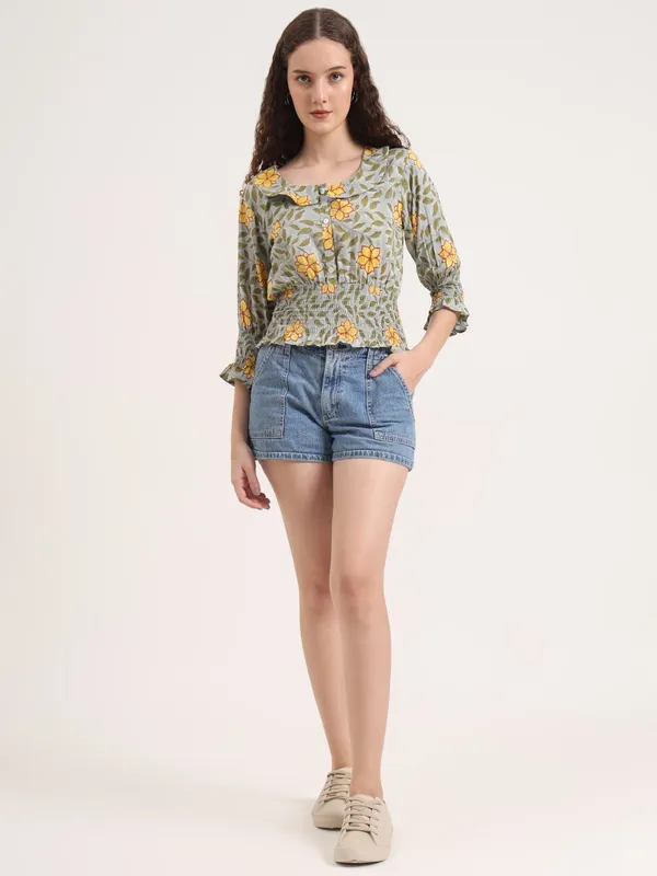 Green_Floral_Sanganeri_Hand_Block_Printed_Crop_Top