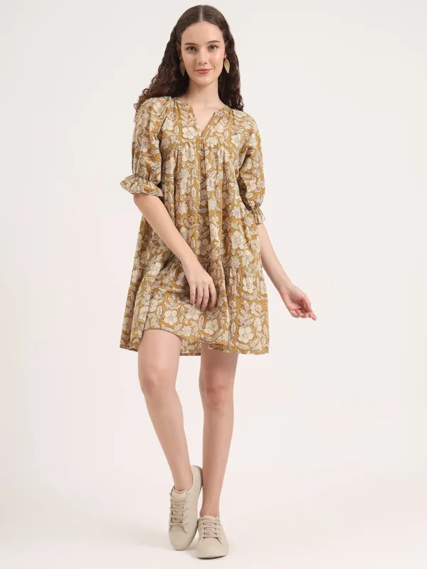 Light_Brown_Floral_Bagru_Hand_Block_Printed_Midi_Dress