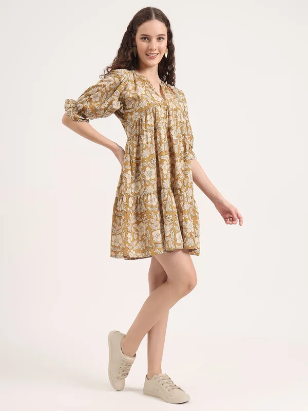 Light_Brown_Floral_Bagru_Hand_Block_Printed_Midi_Dress