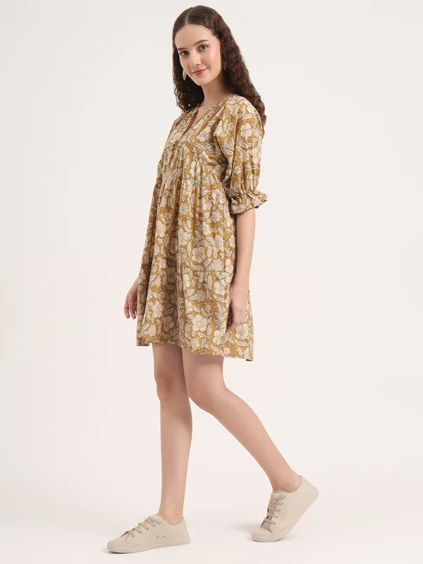 Light_Brown_Floral_Bagru_Hand_Block_Printed_Midi_Dress
