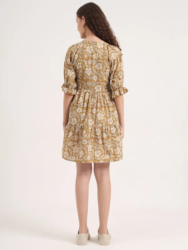 Light_Brown_Floral_Bagru_Hand_Block_Printed_Midi_Dress