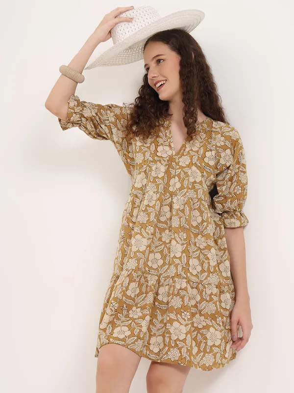 Light_Brown_Floral_Bagru_Hand_Block_Printed_Midi_Dress