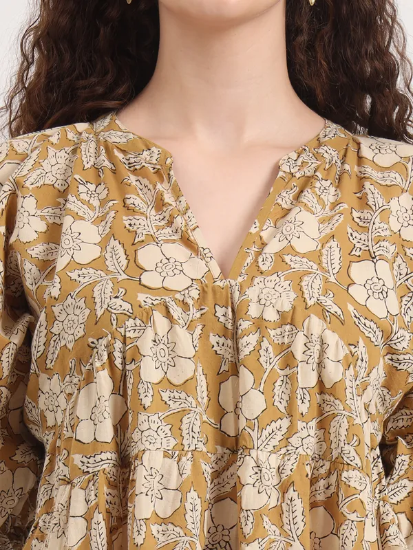 Light_Brown_Floral_Bagru_Hand_Block_Printed_Midi_Dress