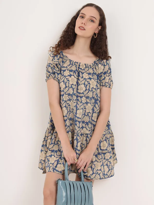 Blue_Floral_Bagru_Hand_Block_Printed_Midi_Dress