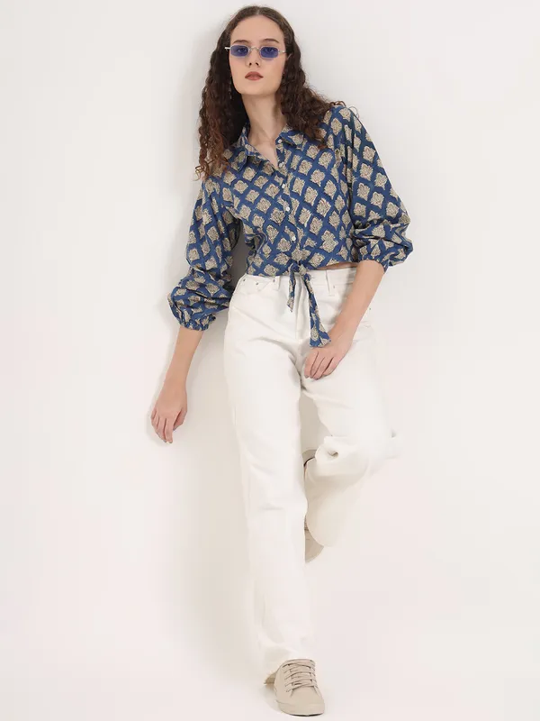 Blue_Floral_Bagru_Hand_Block_Printed_Crop_Top