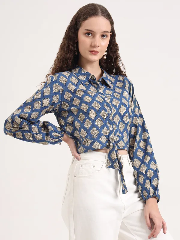 Blue_Floral_Bagru_Hand_Block_Printed_Crop_Top