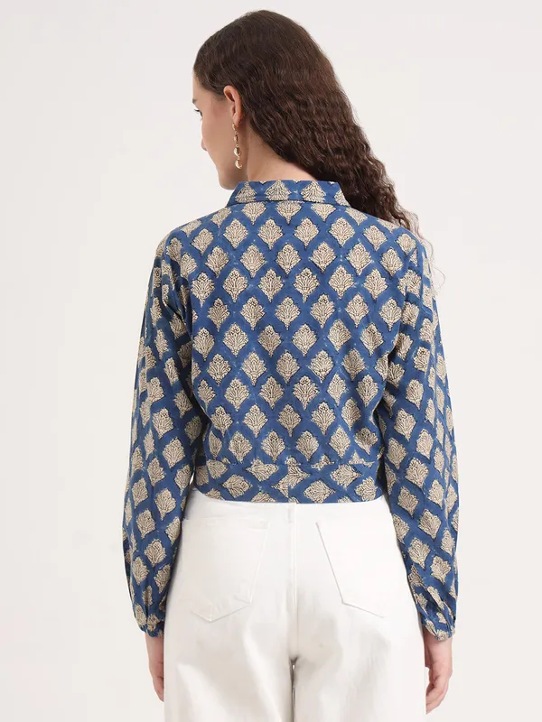 Blue_Floral_Bagru_Hand_Block_Printed_Crop_Top