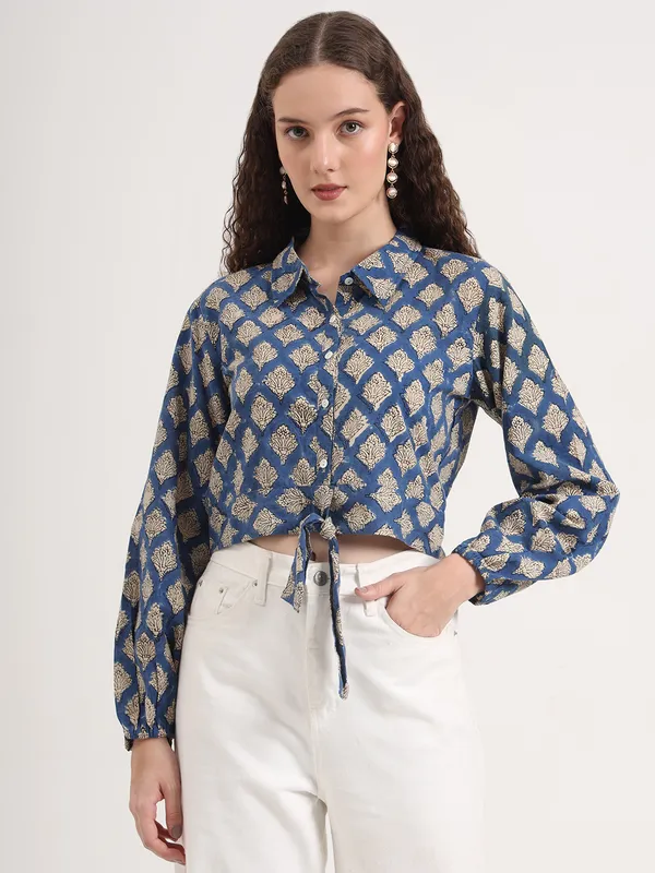 Blue_Floral_Bagru_Hand_Block_Printed_Crop_Top