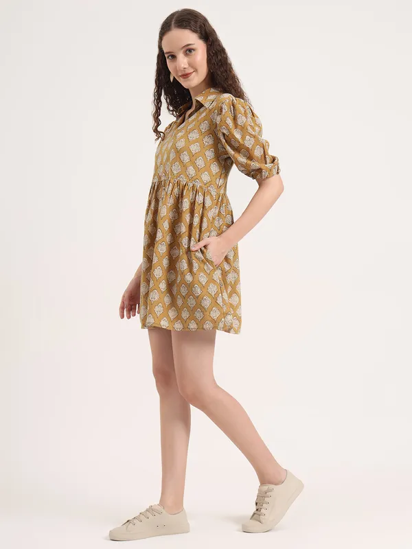 Light_Brown_Floral_Bagru_Hand_Block_Printed_Midi_Dress