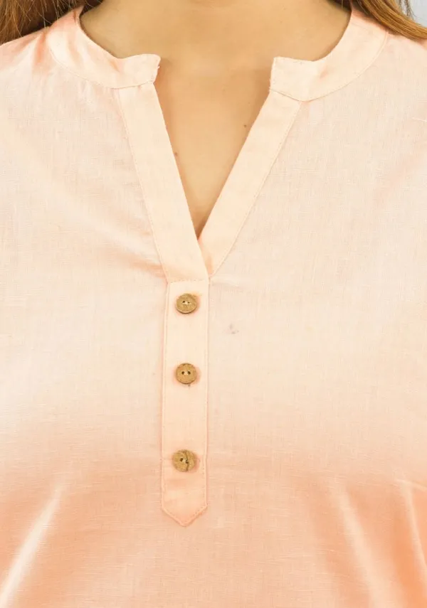 Peach_Cotton_Flax_Premium_&_Elegant_Top_&_Shorts_For_Women