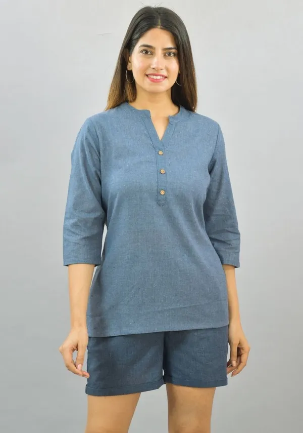 Denim_Cotton_Flax_Premium_&_Elegant_Top_&_Shorts_For_Women