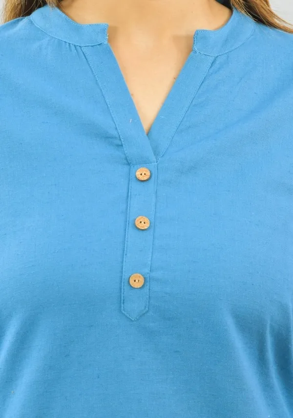 Blue_Cotton_Flax_Premium_&_Elegant_Top_&_Shorts_For_Women