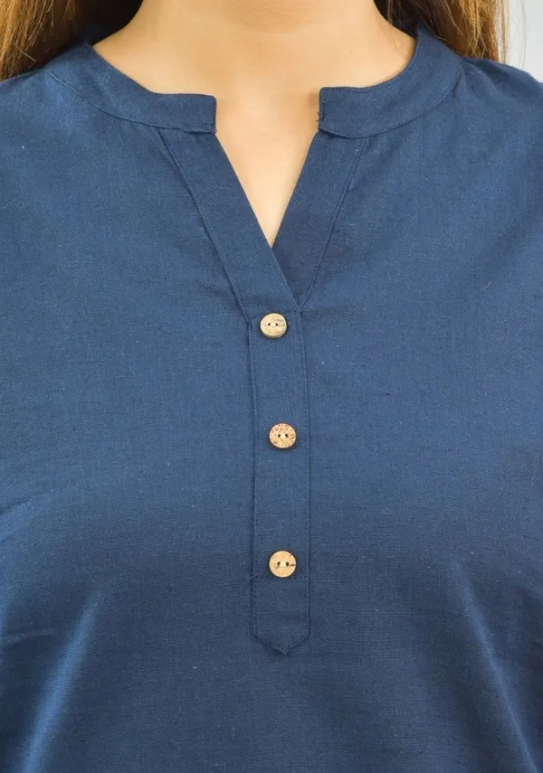 Navy_Blue_Cotton_Flax_Premium_&_Elegant_Top_&_Shorts_For_Women