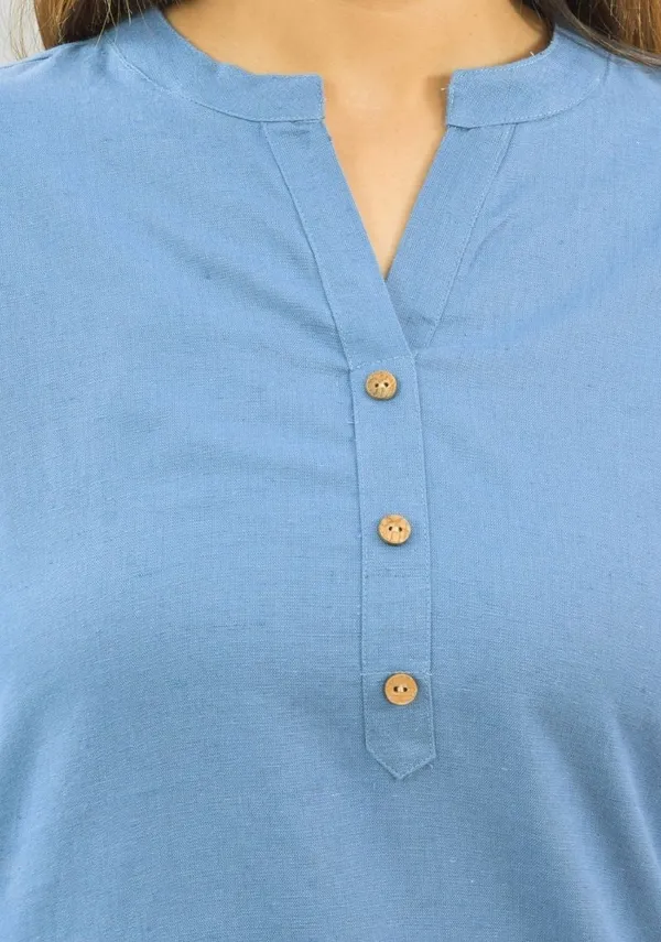 Sky_Blue_Cotton_Flax_Premium_&_Elegant_Top_&_Shorts_For_Women