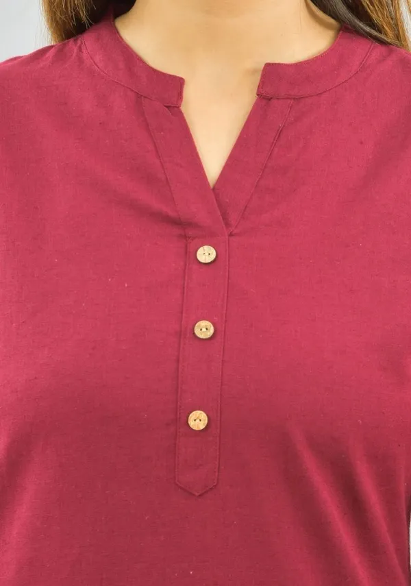 Maroon_Cotton_Flax_Premium_&_Elegant_Top_&_Shorts_For_Women