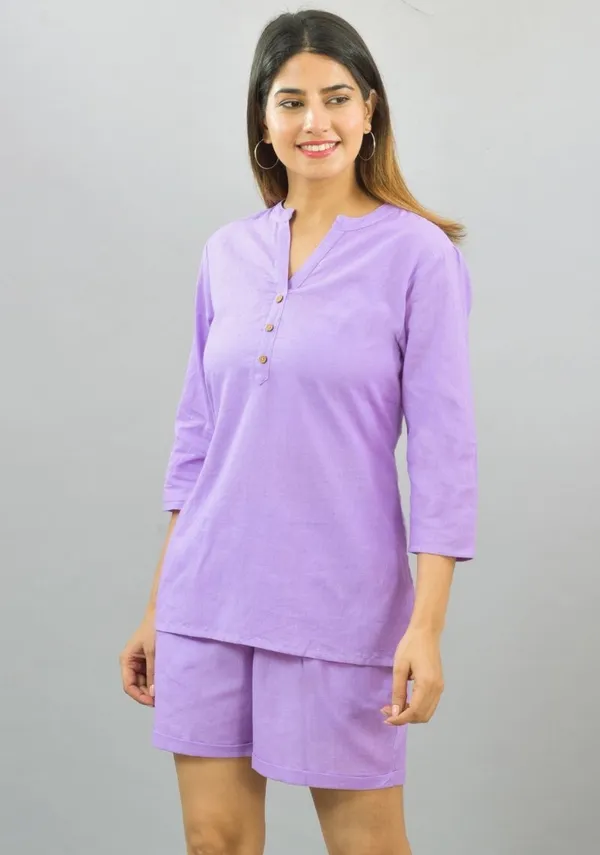 Purple_Cotton_Flax_Premium_&_Elegant_Top_&_Shorts_For_Women