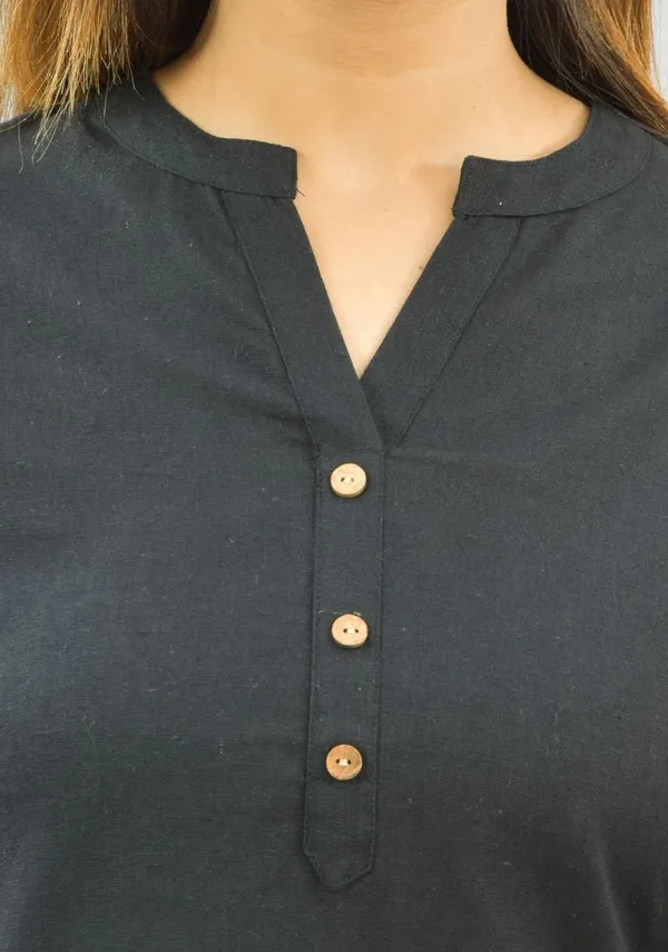 Black_Cotton_Cotton_Flax_Premium_&_Elegant_Top_&_Shorts_For_Women
