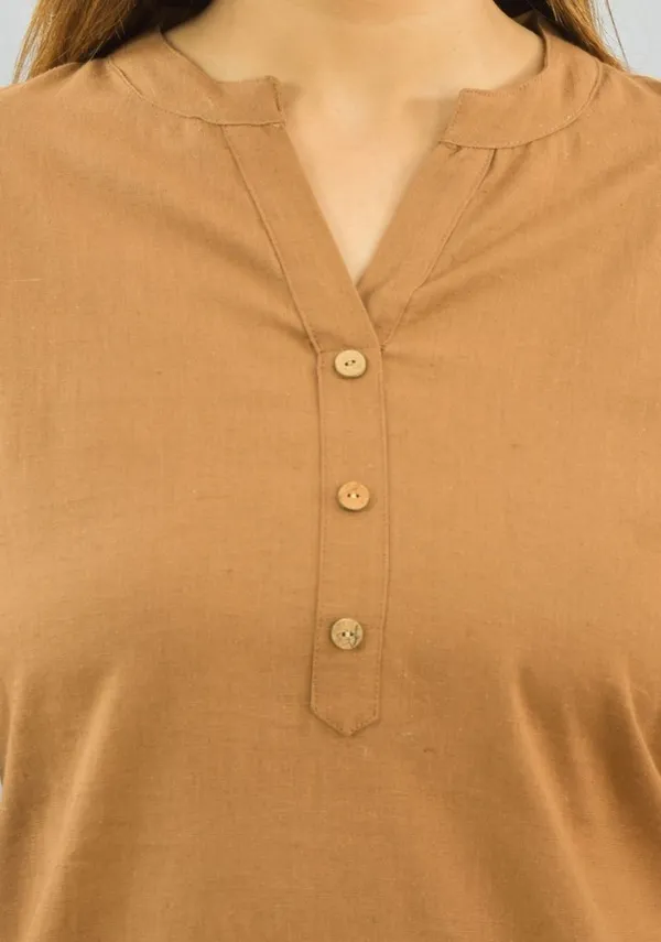 Brown_Cotton_Flax_Premium_&_Elegant_Top_&_Shorts_For_Women
