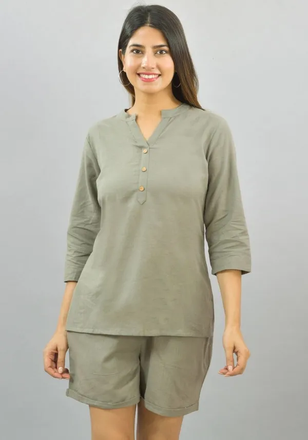 Gray_Cotton_Flax_Premium_&_Elegant_Top_&_Shorts_For_Women