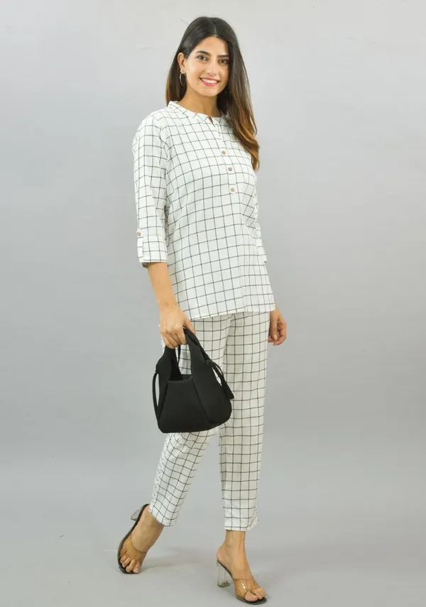 White_Cotton_Checks_Premium_&_Elegant_Top_&_Bottom_For_Women