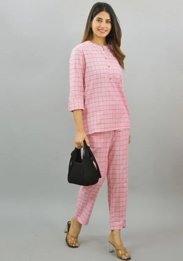 Baby_Pink_Cotton_Checks_Premium_&_Elegant_Top_&_Bottom_For_Women