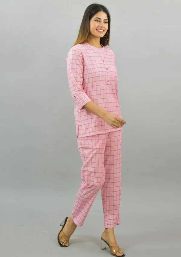 Baby_Pink_Cotton_Checks_Premium_&_Elegant_Top_&_Bottom_For_Women