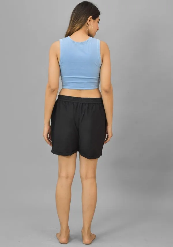 Black_Solid_Cotton_Flax_Premium_&_Elegant_Shorts_For_Women