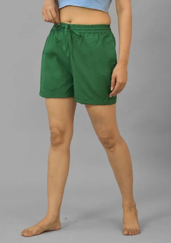 Bottle_Green_Cotton_Flax_Premium_&_Elegant_Shorts_For_Women