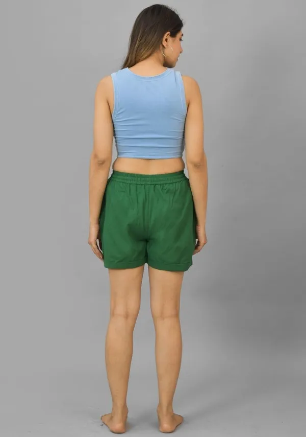Bottle_Green_Cotton_Flax_Premium_&_Elegant_Shorts_For_Women