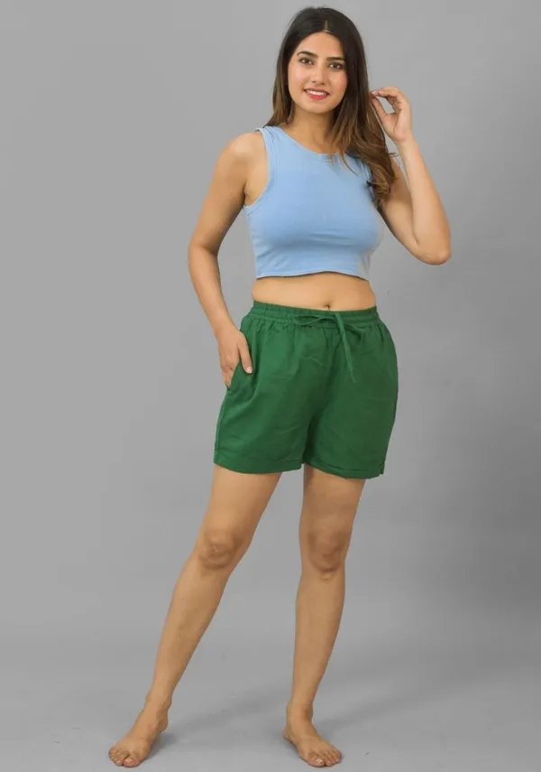 Bottle_Green_Cotton_Flax_Premium_&_Elegant_Shorts_For_Women