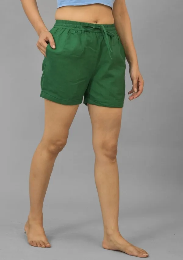 Bottle_Green_Cotton_Flax_Premium_&_Elegant_Shorts_For_Women