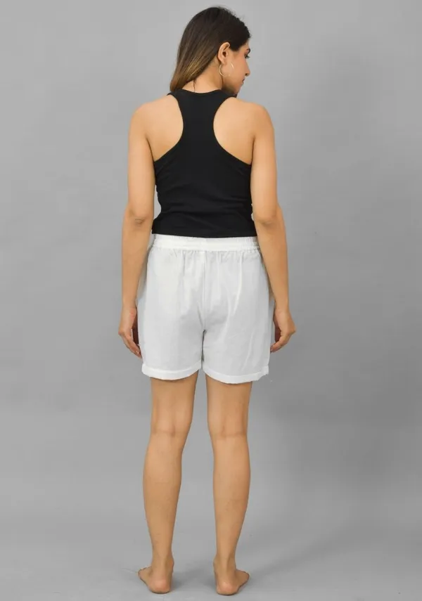 White_Solid_Cotton_Flax_Premium_&_Elegant_Shorts_For_Women