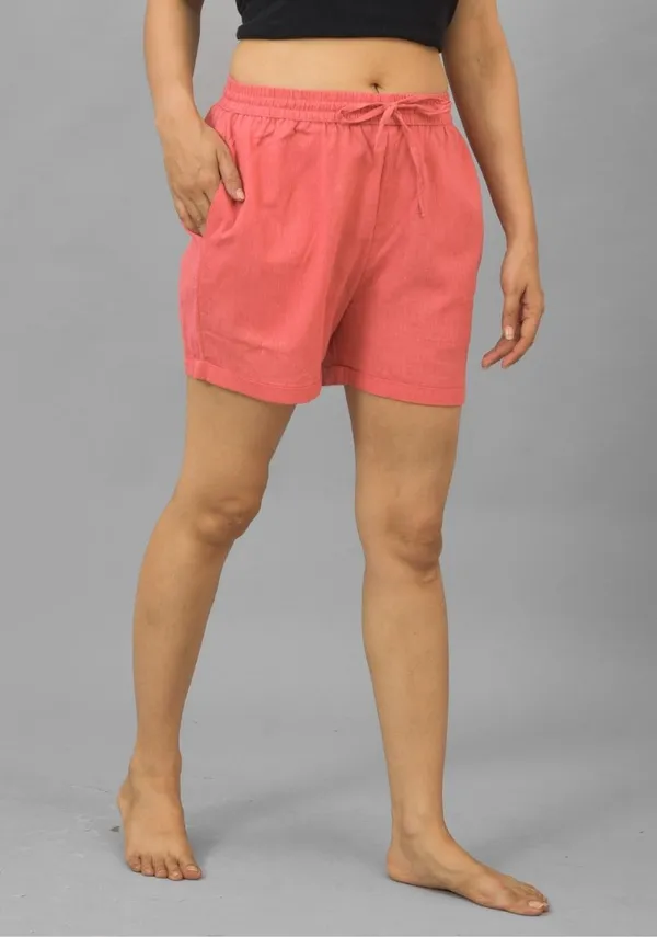 Peach_Solid_Cotton_Solid_Premium_&_Elegant_Shorts_For_Women