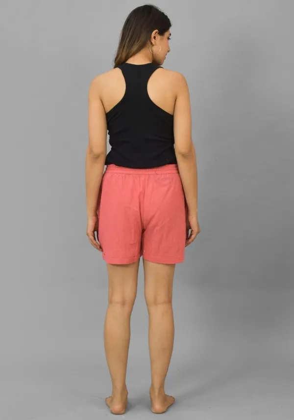 Peach_Solid_Cotton_Solid_Premium_&_Elegant_Shorts_For_Women