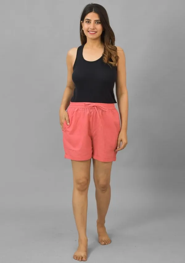Peach_Solid_Cotton_Solid_Premium_&_Elegant_Shorts_For_Women