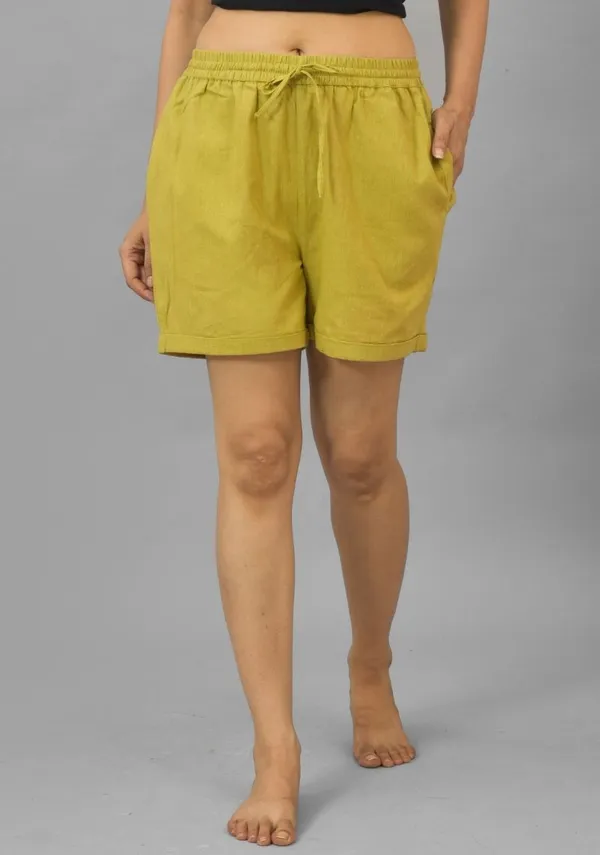 Green_Solid_Cotton_Solid_Premium_&_Elegant_Shorts_For_Women