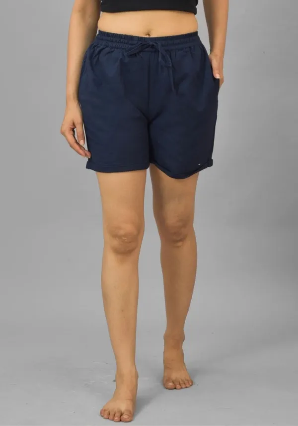 Navy_Blue_Solid_Cotton_Flax_Premium_&_Elegant_Shorts_For_Women