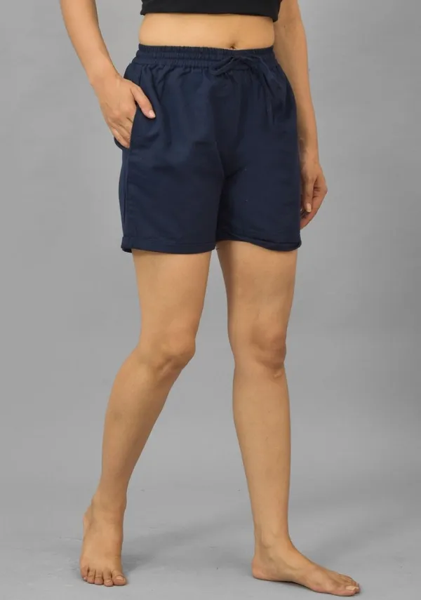 Navy_Blue_Solid_Cotton_Flax_Premium_&_Elegant_Shorts_For_Women