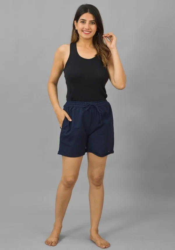 Navy_Blue_Solid_Cotton_Flax_Premium_&_Elegant_Shorts_For_Women