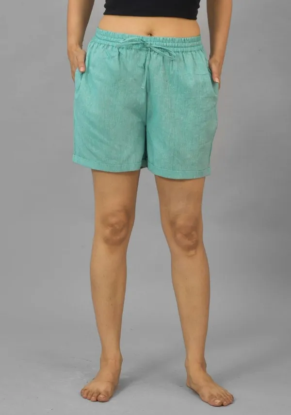 Cyan_Solid_Cotton_Solid_Premium_&_Elegant_Shorts_For_Women