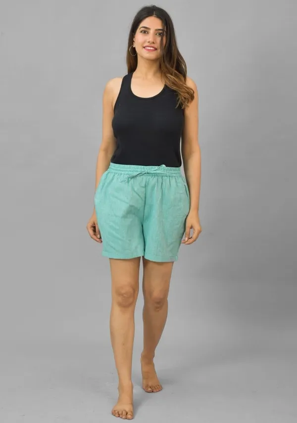 Cyan_Solid_Cotton_Solid_Premium_&_Elegant_Shorts_For_Women