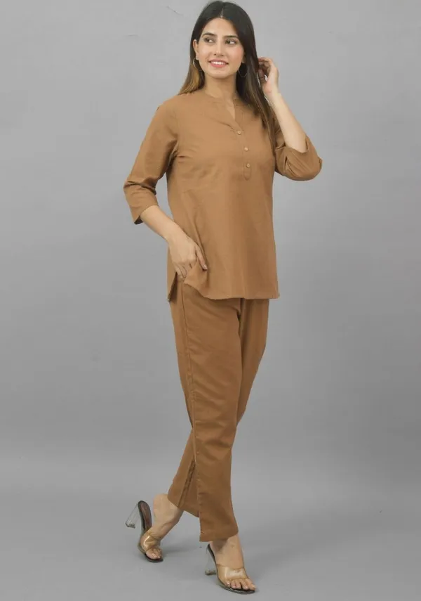 Brown_Cotton_Flax_Premium_&_Elegant_Top_&_Bottom_For_Women