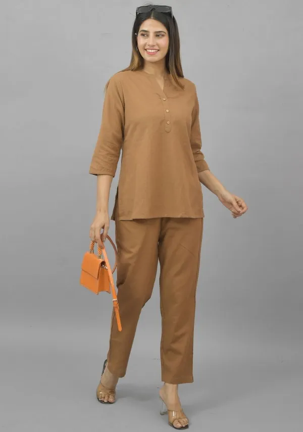 Brown_Cotton_Flax_Premium_&_Elegant_Top_&_Bottom_For_Women