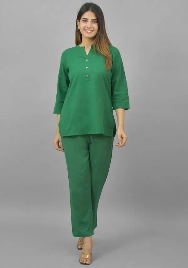 Bottle_Green_Cotton_Flax_Premium_&_Elegant_Top_&_Bottom_For_Women