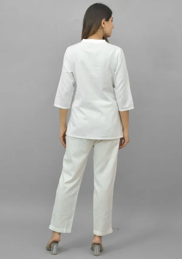 White_Cotton_Flax_Premium_&_Elegant_Top_&_Bottom_For_Women