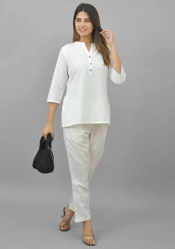 White_Cotton_Flax_Premium_&_Elegant_Top_&_Bottom_For_Women