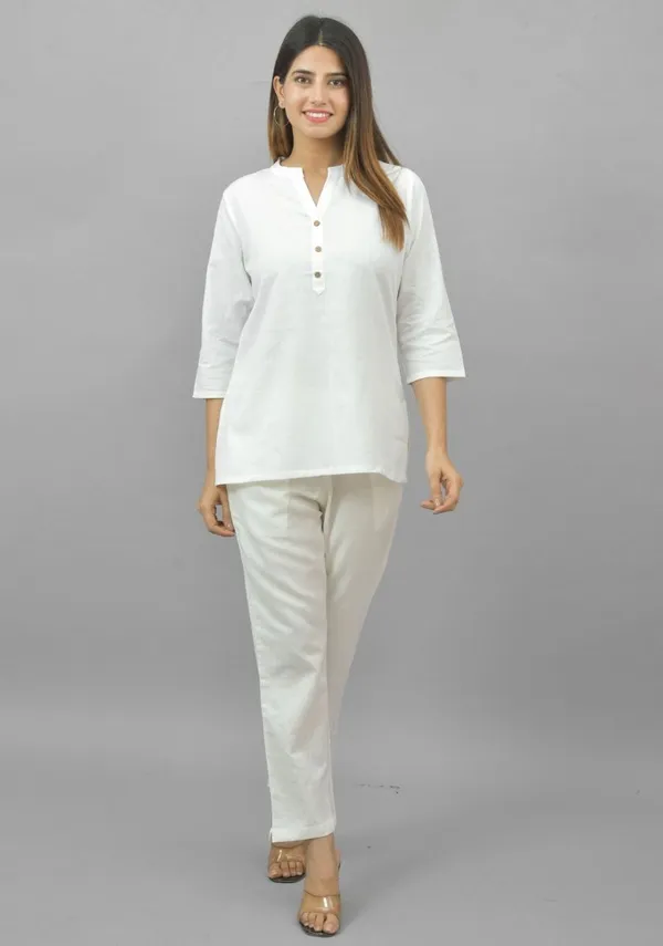 White_Cotton_Flax_Premium_&_Elegant_Top_&_Bottom_For_Women