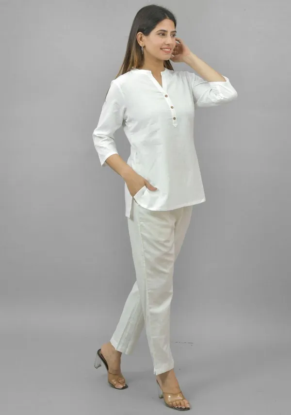 White_Cotton_Flax_Premium_&_Elegant_Top_&_Bottom_For_Women