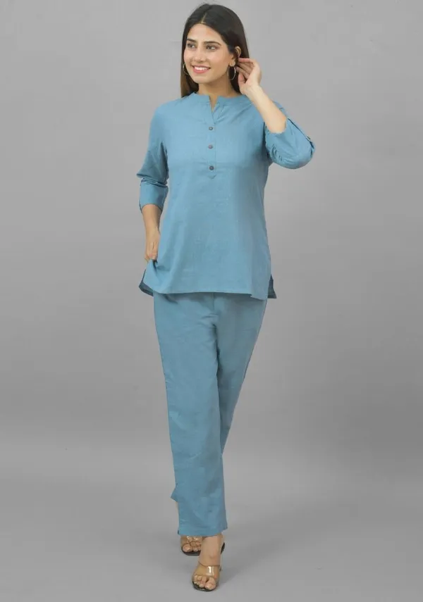 Sky_Blue_Cotton_Flax_Premium_&_Elegant_Top_&_Bottom_For_Women