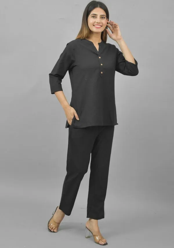 Black_Cotton_Flax_Premium_&_Elegant_Top_&_Bottom_For_Women